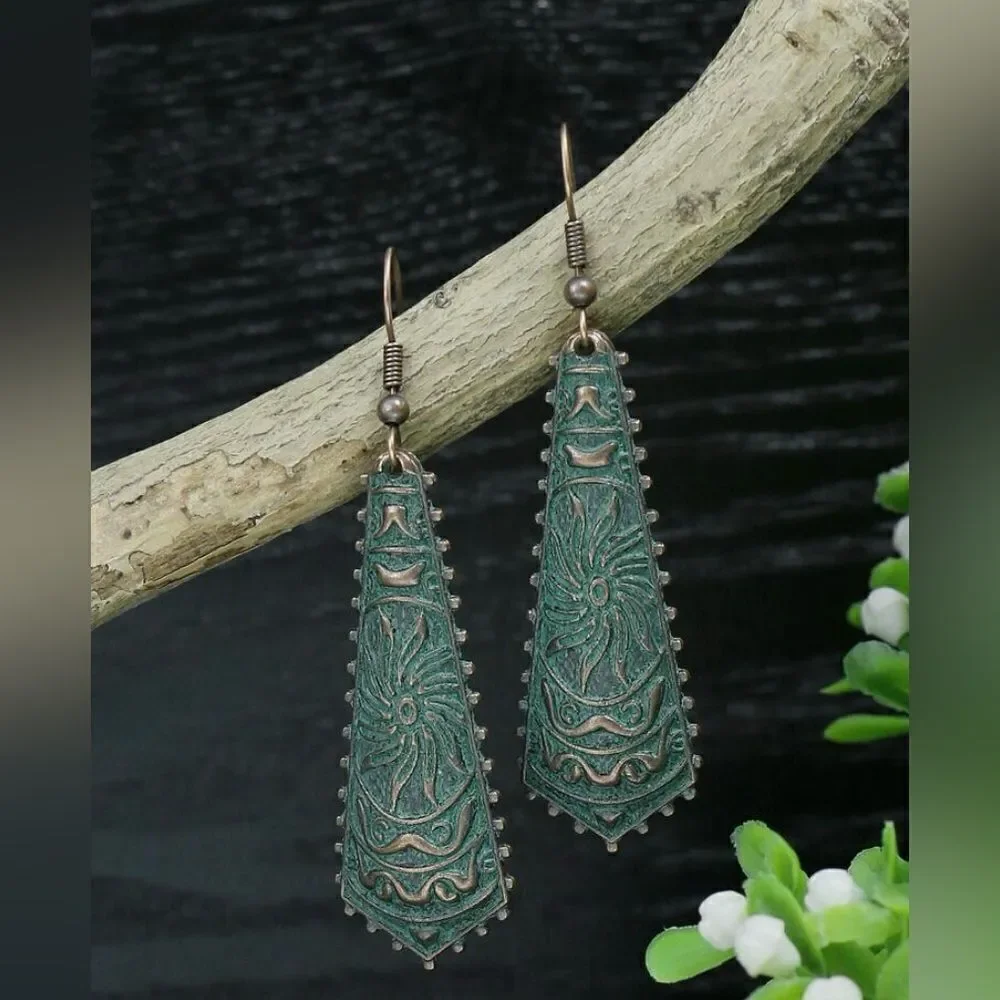 🤎🆕 🩵  3 Pair Boho Ancient Bronze Turquoise Vintage Inspired Earrings Set ✨